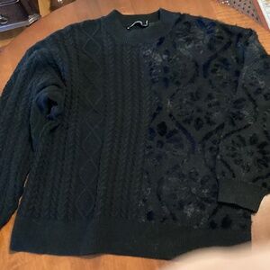 DESIGUAL SHASA BLACK KNIT TWO TEXTURE CREWNECK SWEATER SIZE XXL